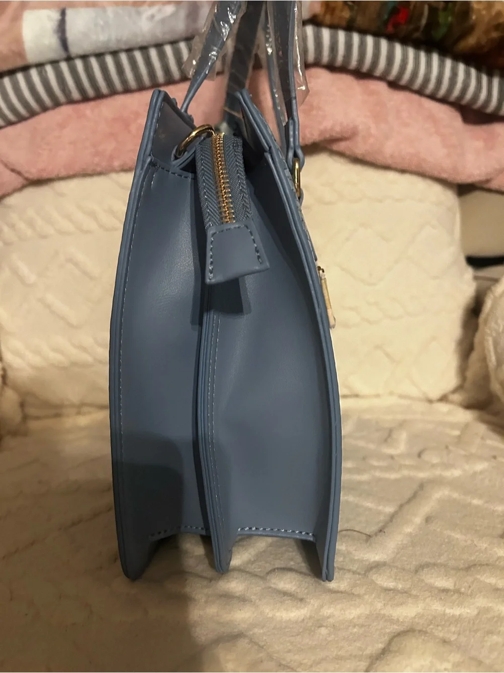 Blue Woven Vegan Tote Bag - Stylish Everyday Shoulder Bag